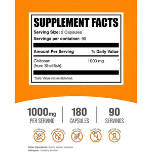 Bulksupplements.Com Chitosan Capsules - Chitosan Supplements, Chitosan 1000Mg - from Shellfish, 2 Capsule per Serving, 180 Capsules (Pack of 1)