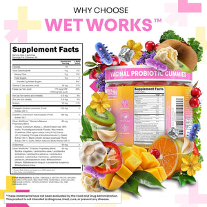 Wet Works Women'S Vaginal Probiotic Gummies Pineapple Cranberry Folic Acid D-Mannose Vitamin C Chicory Myo Inositol Garlic Black Cohosh Zinc Iron Evening Primrose Chastetree 60 Count by Clean Nutra