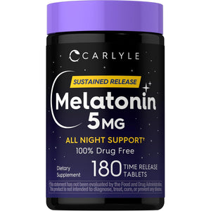 Carlyle Melatonin 5Mg | 180 Sustained Release Tablets | All Night Support Supplement | Vegan, Non-Gmo, Gluten Free Formula