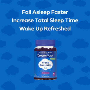 Dream Water Sleep Gummies (60 Count) Sleep Aids for Adults - 5Mg Melatonin, GABA, 5-HTP - Natural Snoozeberry Flavor (Blue Raspberry) - Easy Chew Melatonin Gummies - Sugar Free, Gluten Free, Vegan.