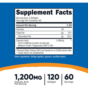 Nutricost Caprylic Acid 1200Mg, 120 Softgels
