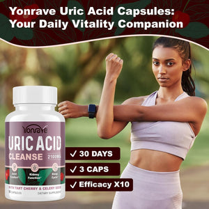 Yonrave Uric Acid Cleanse & Detox - Tart Cherry Capsules, Celery Seed Uric Acid Supplement – Kidney, Joint and Sleep – 90 Veggie Capsules(1 Bottle)