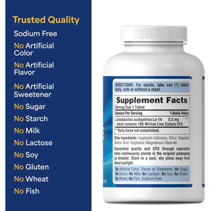 Puritan'S Pride Daily Probiotic Acidophilus, 100 Million Live Cultures, Dietary Supplement for Digestive, Gut, and Immune Health, Soy, Sodium, and Gluten Free, 8 Month Supply, 250 Tablets