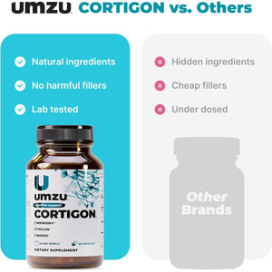 UMZU Cortigon Cortisol Support Supplement, 30 Day Supply – Natural Formula with Ginkgo Biloba, Phosphatidylserine, Vitamin B12 & B6 – Supports Healthy Stress Management, Mood, Focus & Cognitive Health