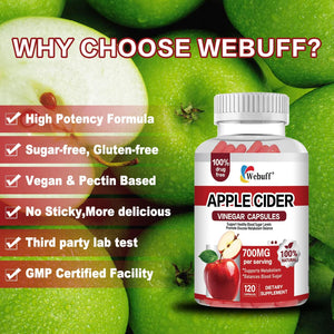 Apple Cider Vinegar Capsules 700Mg - 120 Count | Extra Strength ACV with the Mother | Supports Weight Management, Digestion, Metabolism & Immune | Vegan, Non-Gmo, Gluten-Free| Pack of 2