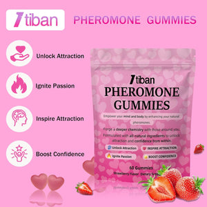 Pheromone Gummies for Her, Women Slippery Elm, Enhance Charm, Supports Balance, Confidence & Social Vibe, Vegan, Non-Gmo, Gluten-Free, Strawberry Flavor, 60 Gummies