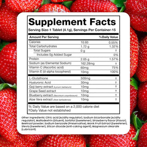 PLIX Glowy Skin 500Mg Glutathione Supplement with Hyaluronic Acid, Vitamin C, E & Berries | 30 Effervescent Tablets, Strawberry Flavor