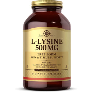 Solgar L-Lysine 500 Mg, 250 Vegetable Capsules - Enhanced Absorption & Assimilation - Promotes Integrity of Skin & Lips - Collagen Support - Amino Acids - Non-Gmo, Vegan, Gluten Free