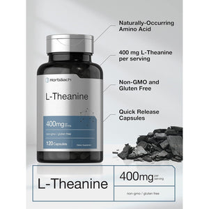 Horbäach L-Theanine Supplement | 400Mg | 120 Powder Capsules | Non-Gmo & Gluten Free