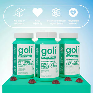 Goli Zero Sugar Pre Pro Postbiotic Gummies - Worlds First 3-In-1 with DE111, XOS, MCC1849 - No Sugar Alcohols - Vegan, Keto-Friendly, Non-Gmo