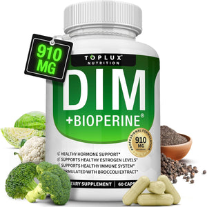 Dim Supplement 910 Mg plus Bioperine Complex - Diindolylmethane for Men Women, 60 Capsules