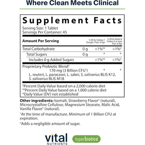 Hyperbiotics Vital Nutrients Pro Kids Probiotic ENT | Toddler Probiotics for Kids Ear, Nose and Throat | Targeted Immune and Digestive Health | Strawberry-Vanilla 45 Sugar-Free Chewable Tablets