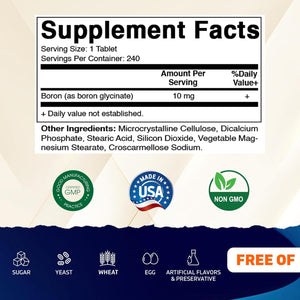 Vitamatic Chelated Boron (As Glycinate) 10Mg 240 Tablets - Supports Hormone Balance, Bone Health & Connective Tissue