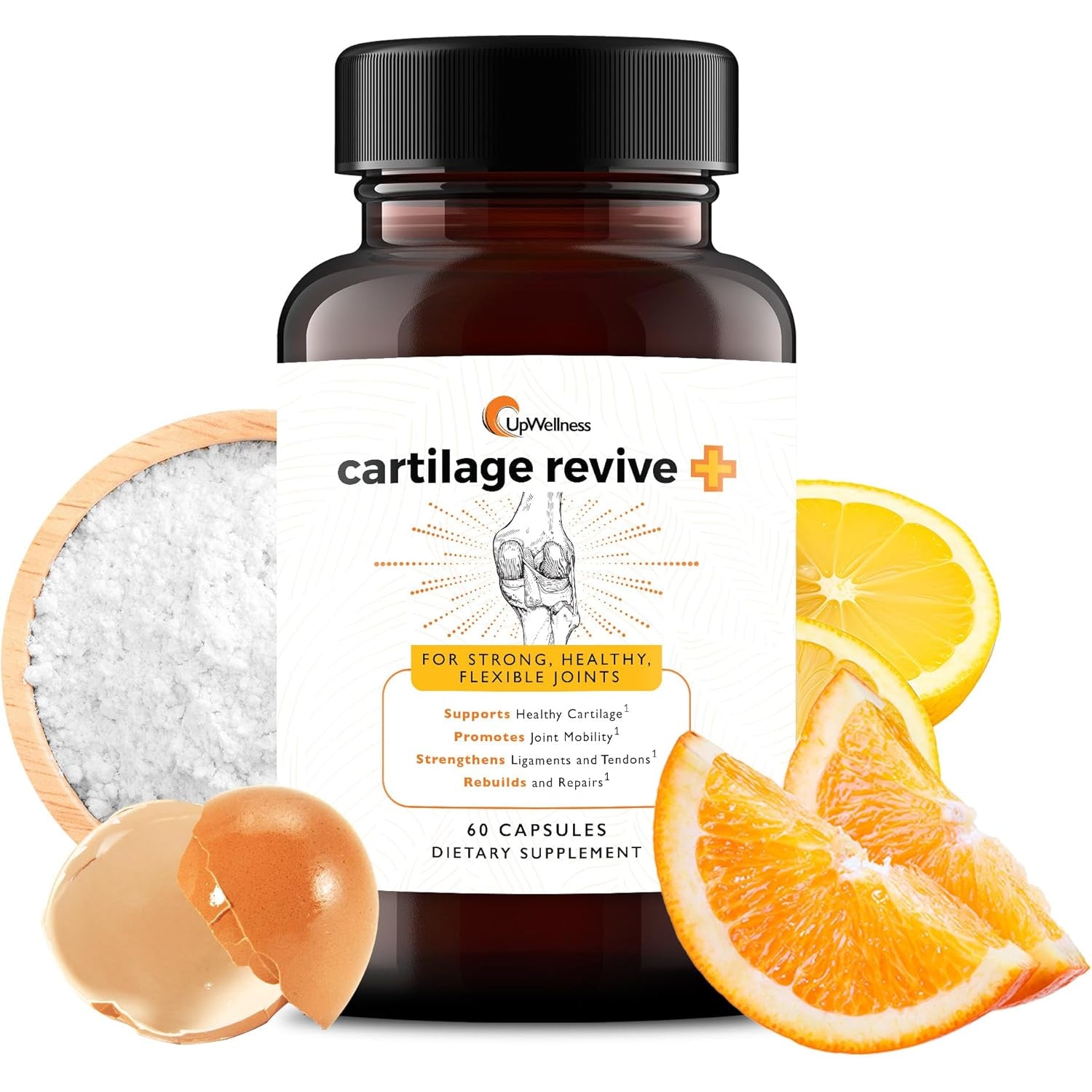 Upwellness Cartilage Revive + Joint Support Supplement for Men and Women with Type II Collagen for Joints - D-Glucosamine Sulfate, MSM, Vitamin D3, Vitamin C and More - 60 Capsules