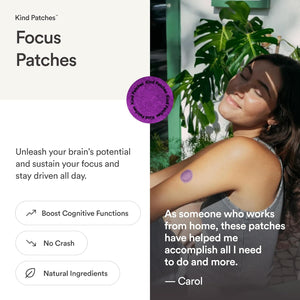 Kind Patches Focus Patches - Mental Clarity and Cognitive Performance - Enhance Productivity with Omega 3, Lion'S Mane, L-Theanine, Ginseng - 30 Count