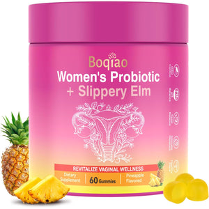 Feminine Probiotics Gummies with Slippery Elm - 60 Pineapple Gummies for Women Ph Balance, Vaginal Probiotics Supports Flora, Gut Health & Immune System, Prebiotics & Lactobacillus Blend (Pineapple)