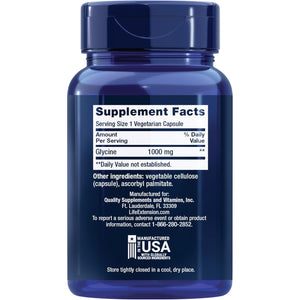 Life Extension Glycine, 1000 Mg, Amino Acid That Promotes Healthy Sleep, Gluten-Free, Non-Gmo, Vegetarian, 100 Capsules