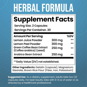 Lemon and Coffee Fat Burner - for Men and Women - Burn Fat, Boost Metabolism, Increase Energy Levels, Aid in Appetite Control, Elevate Focus - 60 Capsules