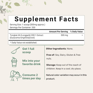 Micro Ingredients Tongkat Ali 200:1 Extract Powder for Men (100G) | Eurycoma Longifolia (Longjack) Root | Concentrated Herbal Supplement | Non-Gmo, Gluten Free