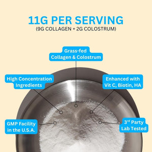 Colostrum & Collagen Peptides Powder with Biotin, Hyaluronic Acid & Vitamin C | Gut Health & Bloating, Immune Support, Hair, Skin & Nails Supplement | Unflavored | 30 Servings