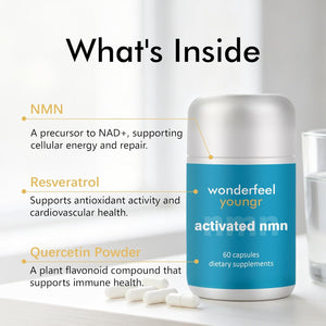 Wonderfeel Youngr NMN Supplement – with Quercettine, TMG & Resveratrol | Vegan Capsules for Daily Nutritional Use, 60 Count