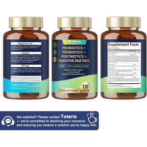 Totaria 5-In-1 Probiotic Prebiotic & Postbiotic for Women Men, 60 Billion CFU 24 Strains W/Digestive Enzymes, Prebiotic Fiber, Slippery Elm, Daily Complete Immune, Gut Health, 120 Day Supply