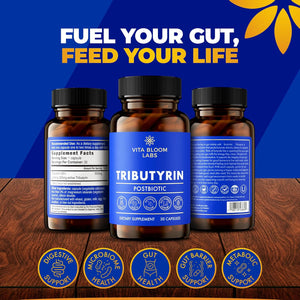 Tributyrin Supplement - Better Delivery & More Effective than Sodium Butyrate - Gut Health & Digestive Support - 3-In-1 Butyrate Postbiotics for Leaky Gut & Gut Barrier Support - 30 Capsules