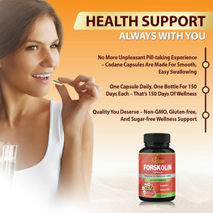 Cadane Forskolin Supplements - 5In1 with Turmeric Curcumin, Arjuna, Garcinia Cambogia, and Green Tea - 5 Month Supply - 150 Capsules