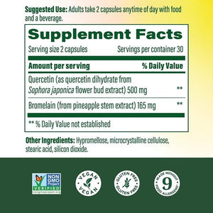 Megafood Quercetin with Bromelain Supplement, Respiratory & Seasonal Immune Support Supplement, Quercetin 500Mg Capsules & Enhanced Absorption, Vegan, Gluten-Free, 60 Capsules, 30 Servings