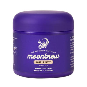 Moonbrew Magnesium Sleep Aid Drink Mix, Vanilla Latte – Melatonin-Free Nighttime Ritual for Relaxation & Deep Rest – Caffeine-Free Sleepy Latte with L-Theanine & Zinc – 25 Servings