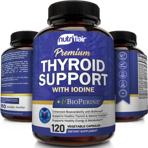 Nutriflair Thyroid Support Complex, 120 Capsules - with Iodine, Black Pepper, Ashwagandha, Vitamin B12 - Thyroid Supplement for Women and Men