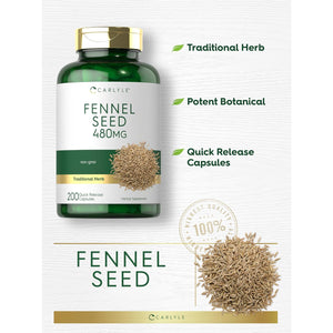 Carlyle Fennel Seed 480Mg | 200 Capsules | Herbal Supplement | Non-Gmo