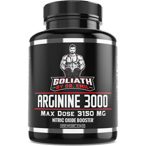 DR. EMIL NUTRITION Goliath Arginine 3000 - High-Dose Nitric Oxide Booster - Supports Blood Flow, Muscle Growth & Endurance - Workout Pump & Circulation Support - 90 Tablets