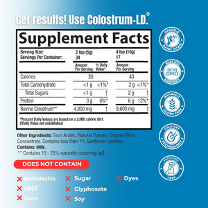 Colostrum-Ld Liposomal Delivery - Colostrum Powder - Gluten-Free, Lactose-Reduced - 34 Servings - Sovereign Laboratories - 6 Oz Vanilla