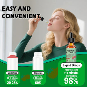Vitamin B Complex Liquid Drops for Women Men & Kids, 15-In-1 VIT B Complex with Vitamin C B12 B6 B1 Niacin Folate Magnesium for Brain Nerve Neuropathy Energy Mood Health, Sublingual B-Complex Drops