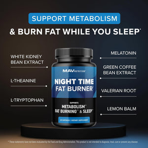 Night Time Fat Burner for Weight Loss Support & Sleep Aid | Appetite Suppressant, Carb Blocker, Overnight Metabolism Booster for Stomach Fat Burner & Night Shred with Melatonin | Non-Gmo, Vegan 60Ct