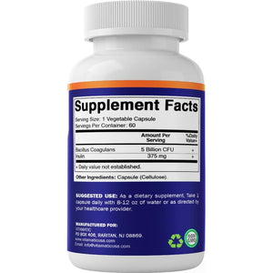 Vitamatic Bacillus Coagulans Shelf Stable Probiotic Supplement - Promote GI Digestive Health - 60 Vegetable Capsules - Survives Stomach Acids