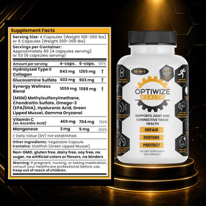 Optiwize 10-N-1 Joint Support Hydrolyzed Collagen,Msm, Hyaluronic Acid, Glucosamine,Chondroitin & More- Targets Joint Discomfort, Improves Mobility & Flexibility 320 Caps for Men & Women Made in USA