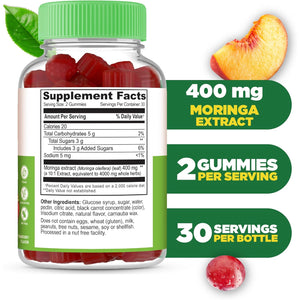 Lifeable Moringa Gummies for Adults | 400 Mg Moringa Extract | Great Tasting Moringa Supplement | Antioxidant Superfood for Men Women | 60 Gummies