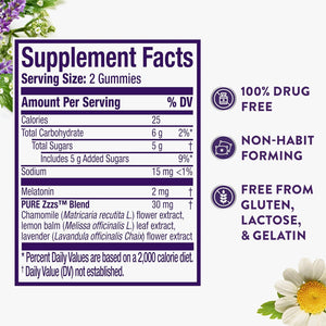 Zzzquil, Pure Zzzs Melatonin Gummies, Sleep Aid, Melatonin 2Mg, with Chamomile and Lavender, Melatonin Sleep Gummies, Sleep Aids for Adults, Wildberry Vanilla Flavored, 72 Sleep Gummies