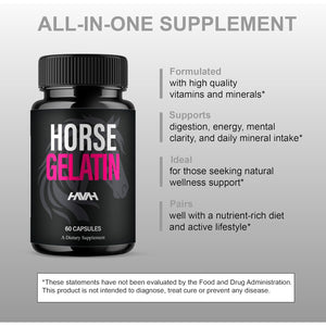 Havah Horse Gelatin Advanced Overall Support Capsules, Horse Gelatin Advanced All Natural Health Management and Overall Wellness Support Supplement Formula Pills (1 Pack - 60 Capsules)