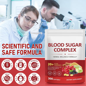 300 Softgels Blood Sugar Complex Supplement | 20+ Active Herbs-Berberine, Ceylon Cinnamon, Bitter Melon, Mulberry Leaf, Fenugreek, Vitamins for Energy Level, Vitality Support | Clean Formula