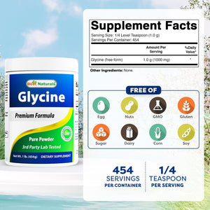 Best Naturals Glycine Powder 1 LB - Neurotransmitter & Relaxation Support