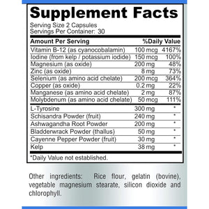 Thyroid Support with Iodine - Metabolism Booster, Energy Booster, Increase Focus - Premium Non-Gmo Thyroid Supplement 60 Capsules