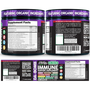 Organic Immune Support with PAU D'Arco Garlic Cayenne Pepper Oregano Ginger Grapefruit Onion Black Seed Sea Moss Black Pepper Zinc Eucalyptus Vitamin C Vitamin D Organic Soursop by Clean Nutra