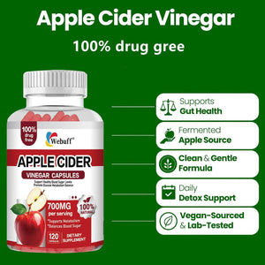 Apple Cider Vinegar Capsules 700Mg - 120 Count | Extra Strength ACV with the Mother | Supports Weight Management, Digestion, Metabolism & Immune | Vegan, Non-Gmo, Gluten-Free| Pack of 2