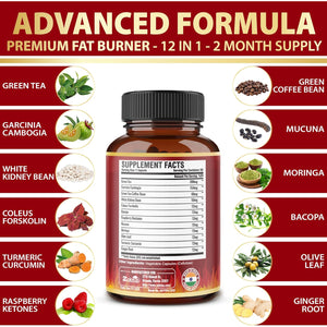 Premium Weight Loss Pills for Women, the Best Fat Burners for Women and Men, Energy Pills, High Potency with Green Tea Extract 98%, 2 Months Supply