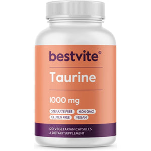 BESTVITE Taurine 1000Mg (120 Vegetarian Capsules) - No Stearates - No Fillers - No Flow Agents - Vegan - Non GMO - Gluten Free