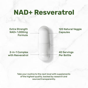 NAD+ Resveratrol Supplement 1,000Mg per Serving, 120 Veggie Capsules | 2-In-1 Extra Strength NMN Supplement Alternative | NAD Supplements for Women & Men | Non-Gmo, Gluten Free
