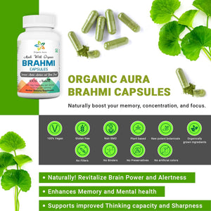 Organic Aura Brahmi Capsules -120 Count. Naturally Strengthens and Boosts Immunity and Memory. Whole Green Superfood. Non GMO - Gluten Free.